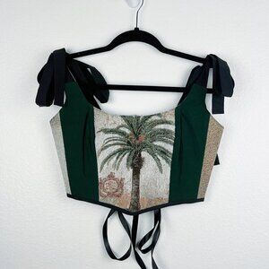 Hand Crafted Palm Tree Graphic Corset – Boho Beachcore Bustier